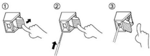Diagram illustrating three-step hand-drawing process of a mechanical component, labeled with steps ①, ②, and ③.