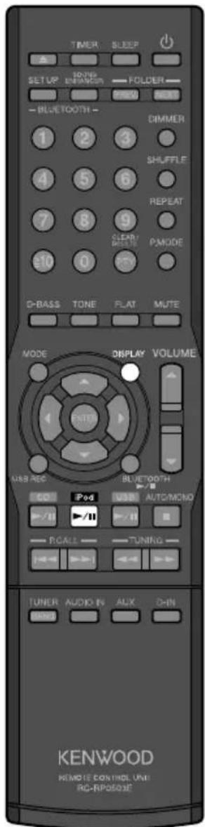 TIMER SLEEP SETUP SOUND FOLDER PREV NEXT - BLUETOOTH - 1 2 3 DIMMER 4 5 6 SHUFFLE 7 8 9 REPEAT 10 0 CLEAN MOUNT P.MODE D-BASS TONE FLAT MUTE MODE DISPLAY VOLUME ENTER USB REC BLUETOOTH CD POD USB AUTO/MONO /II RCALL TUNING TUNER AUDIO IN AUX DHN KENWOOD REMO CONTROL UNI RC-RPOSOIE