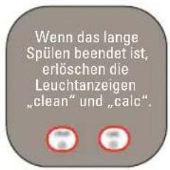 Wenn das lange Spülen beendet ist, erlöschen die Leuchtanzeigen "clean" und "calc".