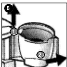 Diagram showing a container with labeled parts and directional arrows, likely illustrating a process or measurement setup.