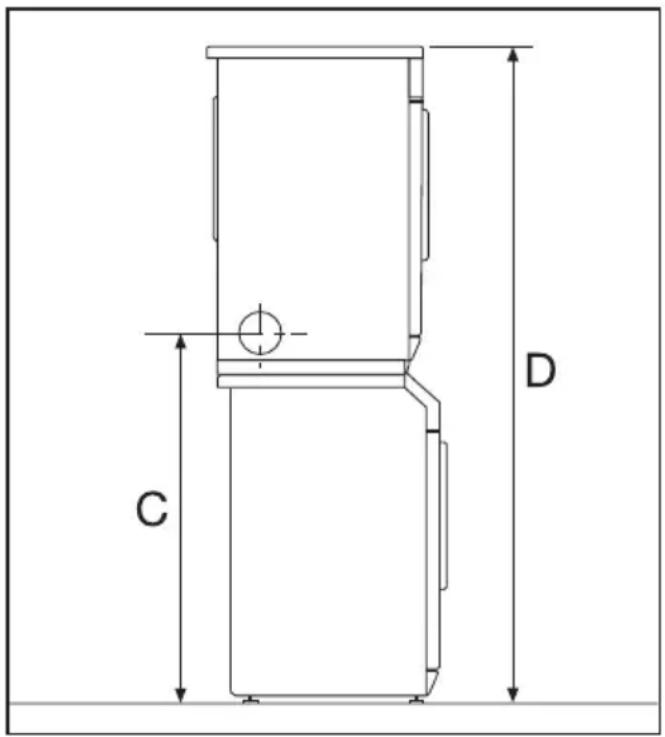 MIELE T 240 - Höhe der Abluftöffnungen bei einer Wasch-Trocken-Säule - 2