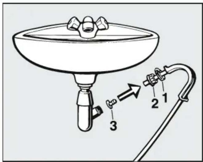 MIELE Special C T 253C - 3.Ablaufschlauch am Wasch- becken-Siphon anschließen (wenn möglich) - 1