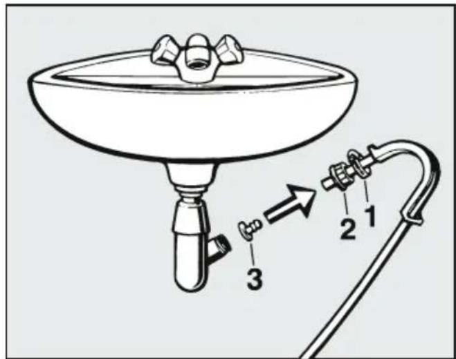 MIELE Vitality t 200 c - 3.Ablaufschlauch am Wasch- becken-Siphon anschließen (wenn möglich) - 1