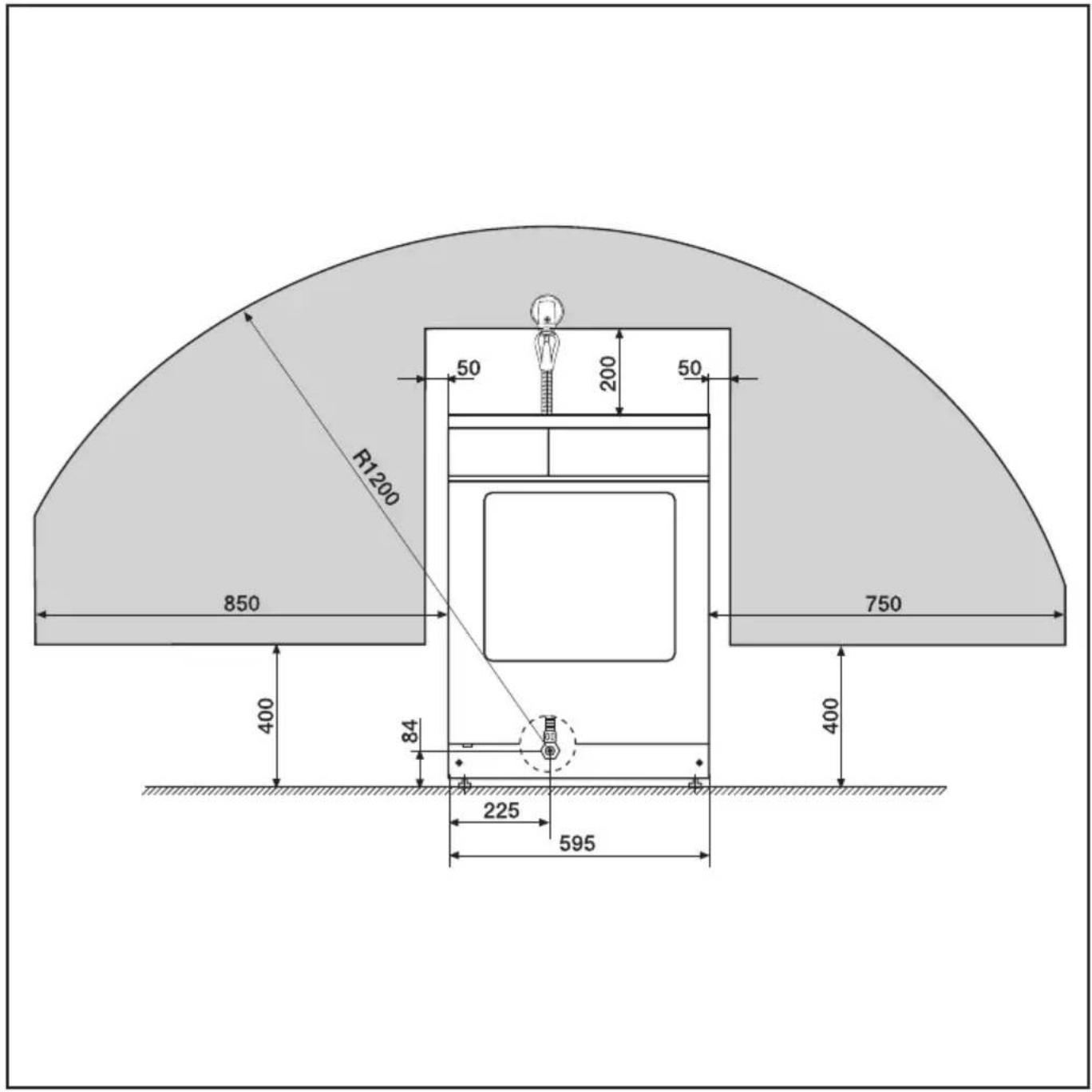 MIELE Novotronic T 478 G - Empfohlener Installationsbereich für die Gassteckdose - 1