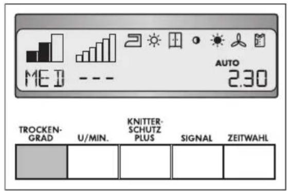 ME D --- AUTO 2.30 TROCKEN- GRAD U/MIN. KNITTER- SCHUTZ PLUS SIGNAL ZEITWAHL