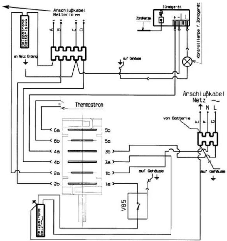 Anschlußkabel Batterie = an Netz Erdung Zördarze zördgerät kontrollieme f. Zördgerät Auf Gehäuse Thermostrom Anschlußkabel Netz ~ von Batterie V85 auf Gehäuse auf Gehäuse 6a 6b 4a 4b 2a 2b 5b 5a 3b 3a 1b 1a