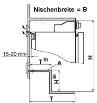 Nischenbreite = B 15-20 mm T St A H St H T
