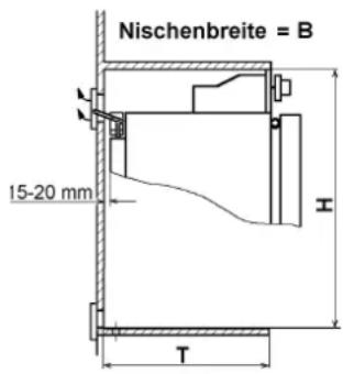 Nischenbreite = B 15-20 mm H T