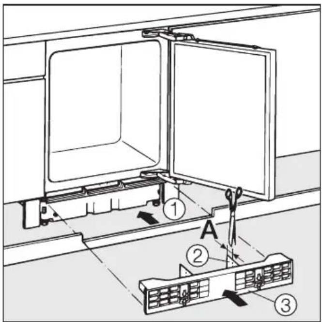 MIELE K 121 UI - Bedingungen, bei denen die Sockelblende in der Höhe gekürzt werden muss: - 5