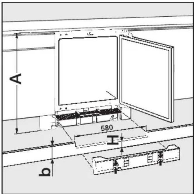 MIELE K 121 UI - Bedingungen, bei denen die Sockelblende in der Höhe gekürzt werden muss: - 1