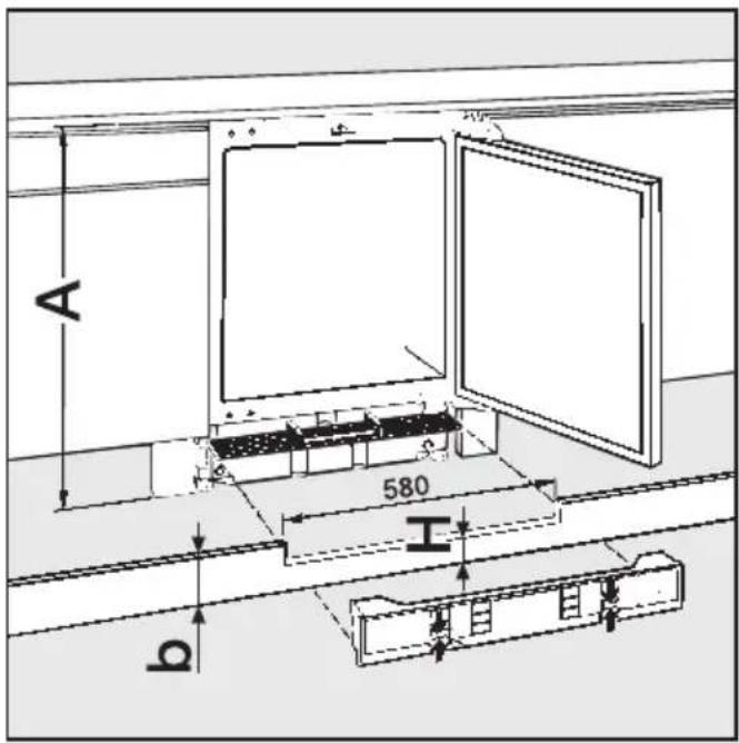 MIELE K 122 UI - Bedingungen, bei denen die Sockelblende in der Höhe gekürzt werden muss: - 1