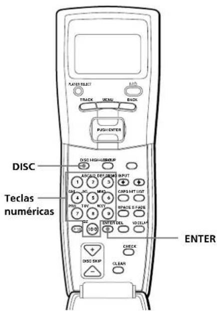 KATES SELECT TRACK MENU BACK PUSH ENTER DISC HIGH-USB/USB ASCADO DELEME INPUT 1 2 3 + GSL RC MNG CAPS HIT LIST 4 5 6 PRS TUV WXY BPAGE X-PADE 7 R 9 DSC ENTET DEL VOC LAY + - DIGS SKIP CHECK - Teclas numéricas ENTER