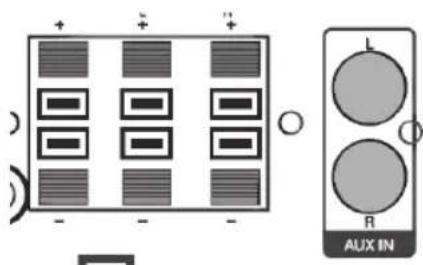 Diagram showing a grid-based device with positive and negative charge indicators and an auxiliary inverter labeled 'AUX IN'.