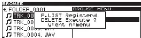 BROWSE FOLDER_0001 BROWSE MENU TRK_00 P.LIST Registered DELETE Execute ? Y:ent n:menu TRK_0003.WAY TRK_0004.WAY