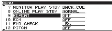 7 MONITOR PLAY STBY BACK_CUE 8 ONLINE PLAY STBY NORMAL 9 REPEAT OFF 10 EOM QFF 11 END CHECK 5s 12 PITCH QFF