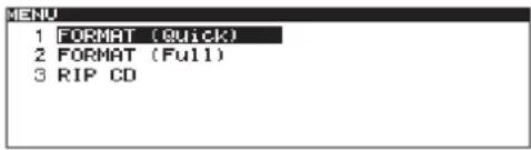 1 FORMAT (Quick) 2 FORMAT (Full) 3 RIP CD