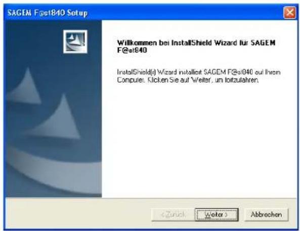 SAGEM F@st840 Setup Wilkommen bei InstallShield Wizard für SAGEM F@st840 InstallShield(i) Wizard installat SAGEM F@st840 out Ihrem Computer. Klicken Sie auf 'Weiter, um lotzulahren. Abbrechen