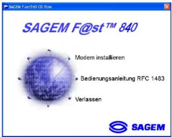 SAGEM F@st™ 840 Modem installieren Bedienungsanleitung RFC 1483 Verlassen SAGEM