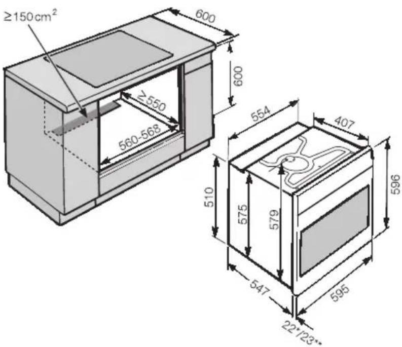 MIELE H 5688 - Abmessungen und Schrankausschnitt - 1