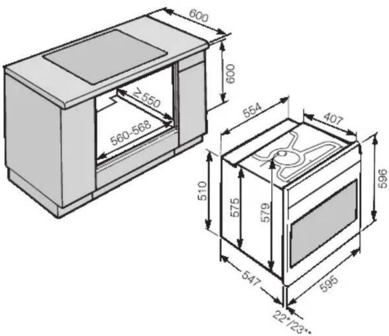 MIELE H 5361 - Abmessungen und Schrankausschnitt - 1