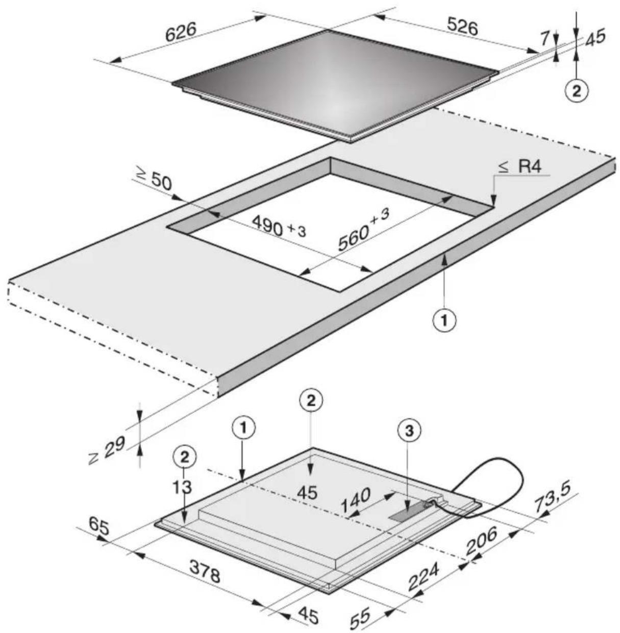 MIELE KM 6328 PowerFlex - Einbaumaße - 1