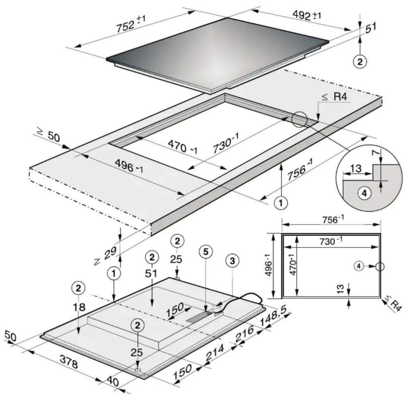 MIELE KM 6322 PowerFlex - Einbaumaße - 2