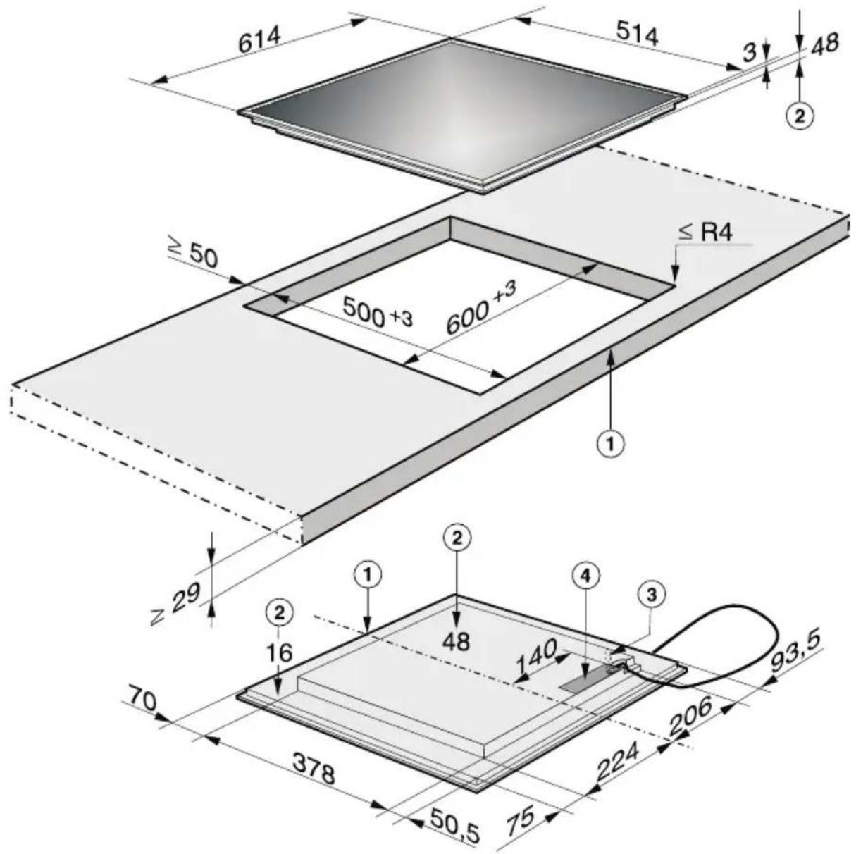 MIELE KM 6322 PowerFlex - Einbaumaße - 1