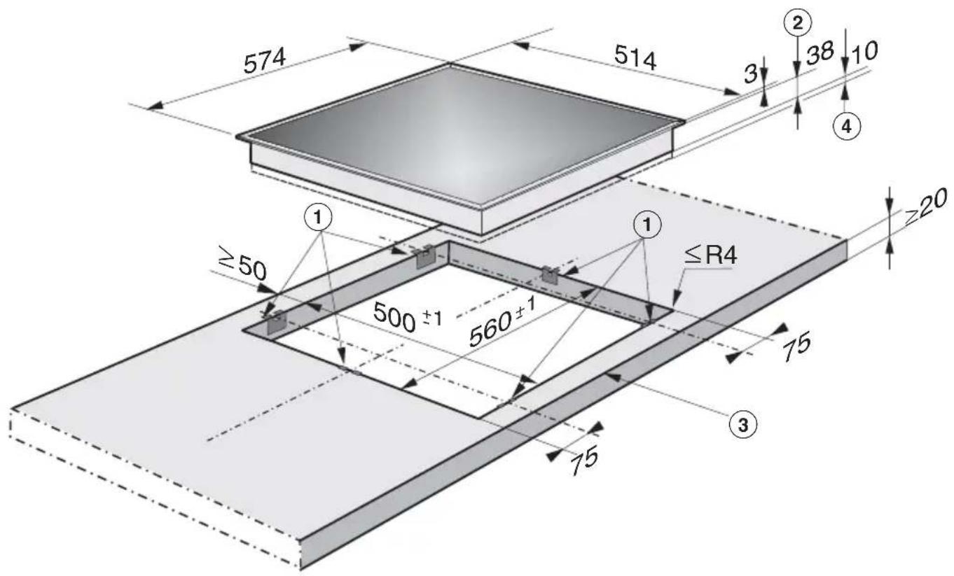 MIELE KM 6002 - Einbaumaße – aufliegend - 1