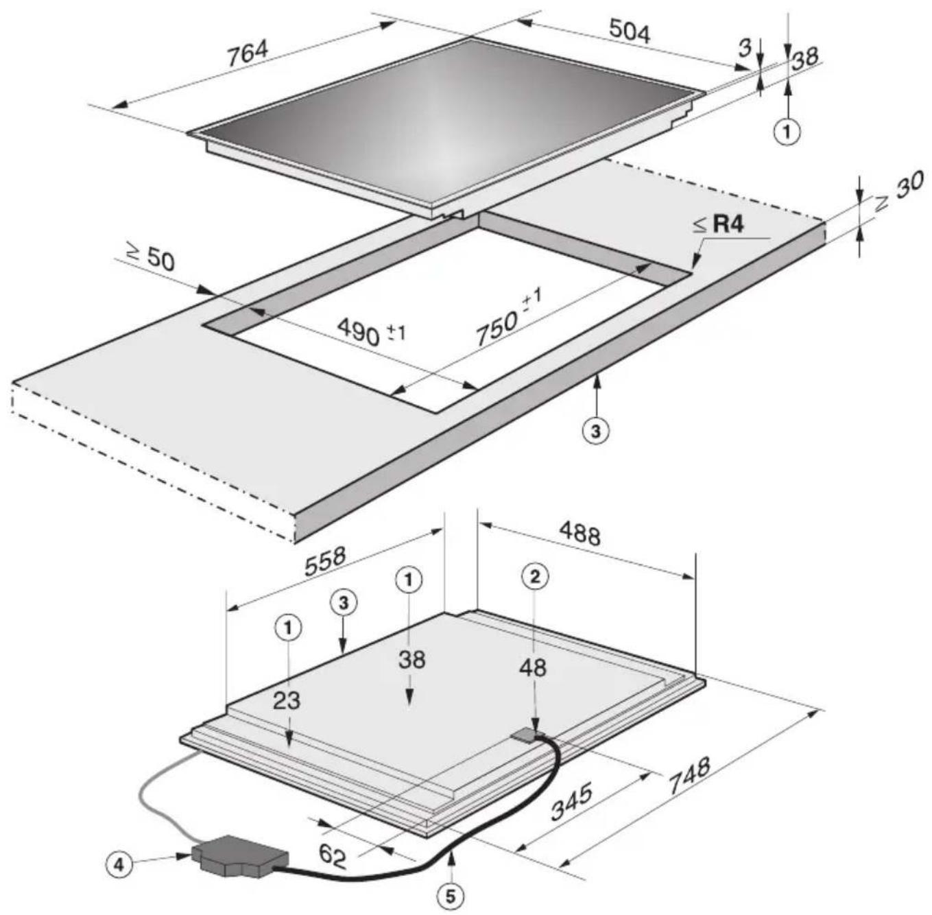 MIELE KM 555 - Sicherheitsabstand bei Nischenverkleidung - 3