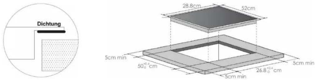 Dichtung 28.8cm 52cm 5cm min 50°10.4 cm 5cm min 26.8°10.4 cm 5cm min 5cm min