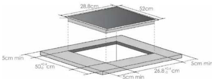 28.8cm 52cm 5cm min 50°+0.4 cm 5cm min 26.8+0.4 cm 5cm min 5cm min