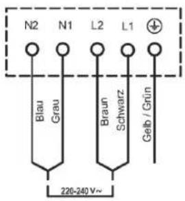 N2 N1 L2 L1 Blau Grau Braun Schwarz Galb / Grün 220-240 V~
