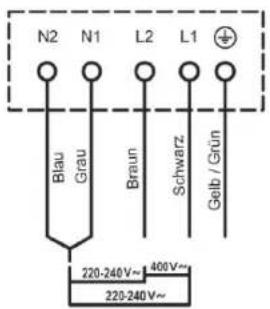 N2 N1 L2 L1 Blau Grau Braun Schwarz Gelb / Grün 220-240V~ 400V~ 220-240V~