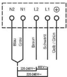 N2 N1 L2 L1 Blau Grau Braun Schwarz Gelb / Grün 220-240V~ 400V~ 220-240V~