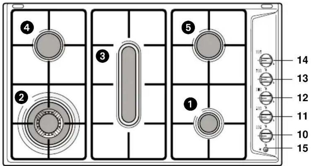 M-SYSTEM MGK 901 - - 5 GAS COOKING HOB with tiple ring burner and fish burner with or without safety device - 1