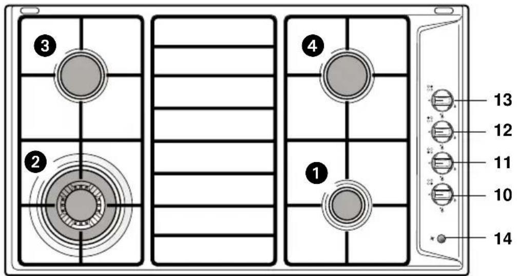 M-SYSTEM MGK 901 - • 4 GAS COOKING HOB with tiple ring burner • with or without safety device - 1