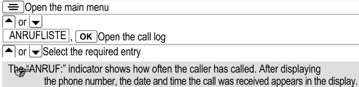 AUDIOLINE Oyster 200 - Displaying phone numbers in the call log - 1