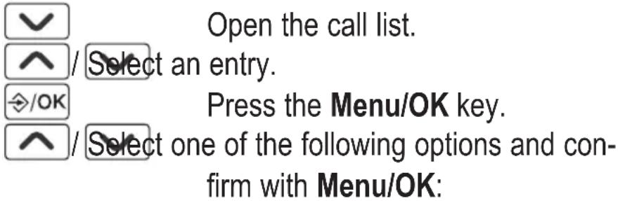 AUDIOLINE BigTel 128 DECT CAP - Editing the call list - 1