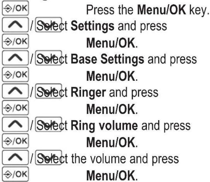 AUDIOLINE BigTel 110 - Setting the ringer volume for the base station - 1