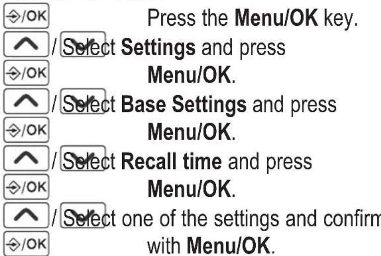AUDIOLINE BigTel 110 - Setting the Recall Time - 1