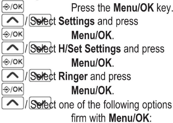 AUDIOLINE BigTel 110 - Setting the ringer for the handset - 1