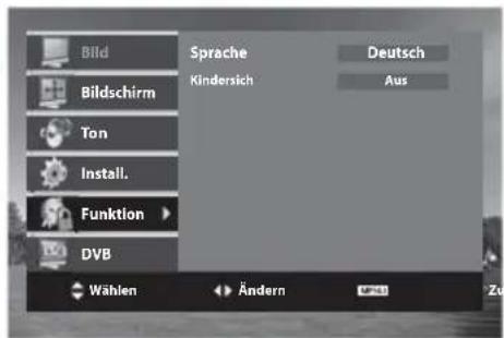 Bild Bildschirm Ton Install. Funktion DVB Sprache Kindersich Deutsch Aus Wählen Ändern Zu