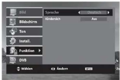 Bild Bildschirm Ton Install. Funktion DVB Sprache Kindersich Deutsch Aus Wählen Ändern Zu