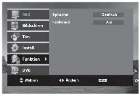 Bild Bildschirm Ton Install. Funktion DVB Sprache Kindersich Deutsch Aus Wählen Ändern Zu