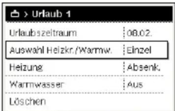Junkers CW 400 - Heizkreis und Warmwassersystem für das Urlaubsprogramm auswählen und einstellen - 1