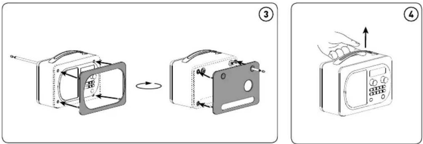 Diagram showing three-step cooking process of a microwave oven, with numbered steps and component illustrations.