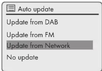 Auto update Update from DAB Update from FM Update from Network No update