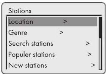 Stations Location > Genre > Search stations > Popular stations > New stations >