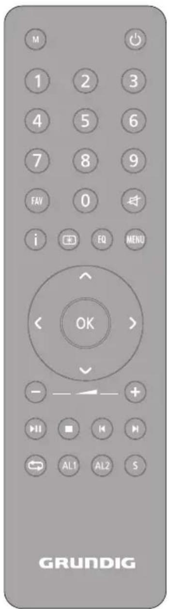 M 1 2 3 4 5 6 7 8 9 FAV 0 i EQ MENU OK - + - ■ AL1 AL2 S GRUNDIG
