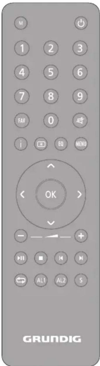 M 1 2 3 4 5 6 7 8 9 FAV 0 i EQ MENU OK - + H AL1 AL2 S GRUNDIG